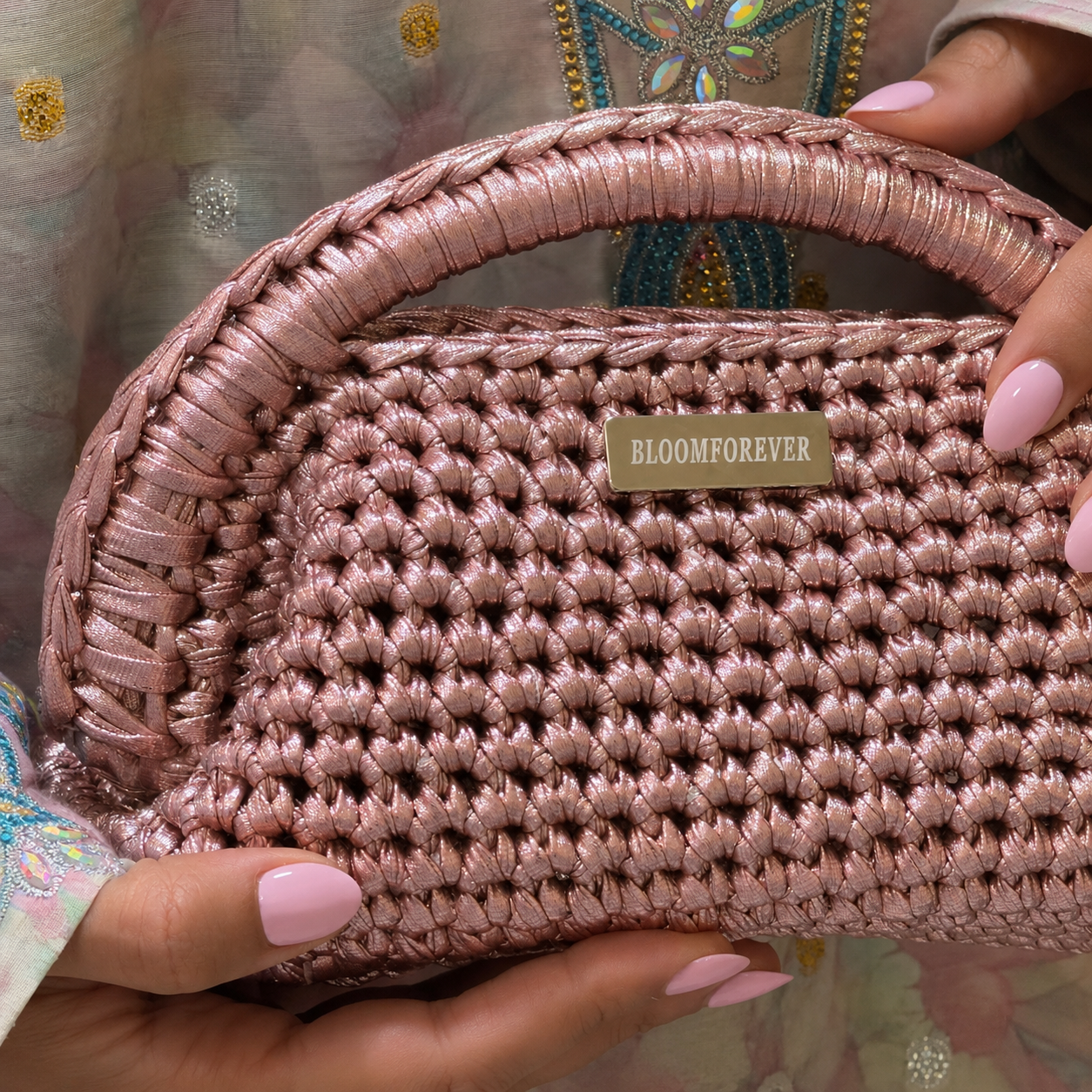 Medium- Metallic Rose Pouch