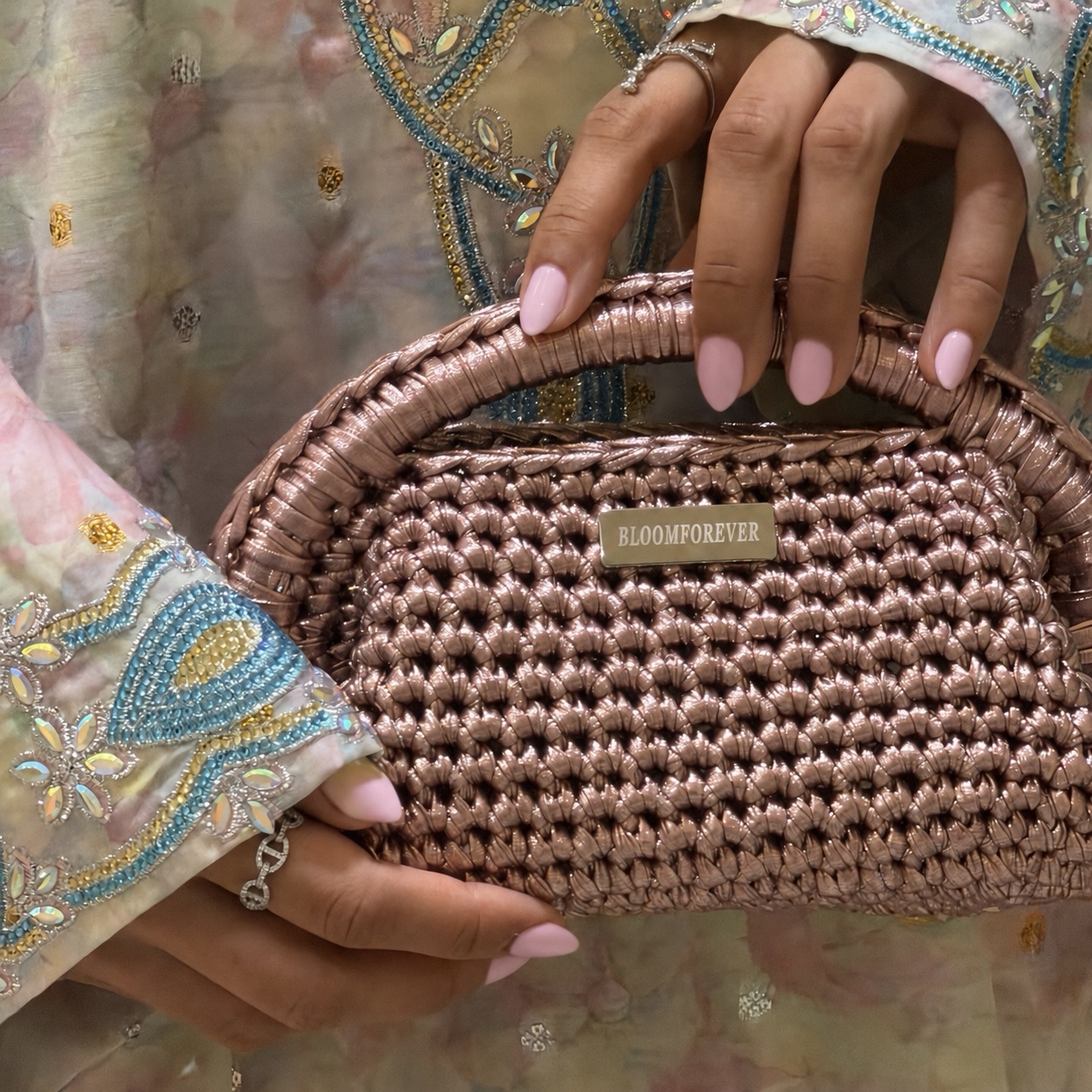 Medium- Metallic Rose Pouch